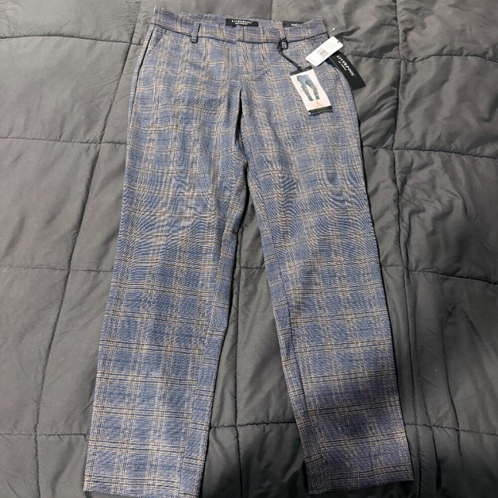 NWT Liverpool Los Angeles Kelsey Trouser Plaid Pants Navy/Khaki 4/27 - Picture 2 of 5